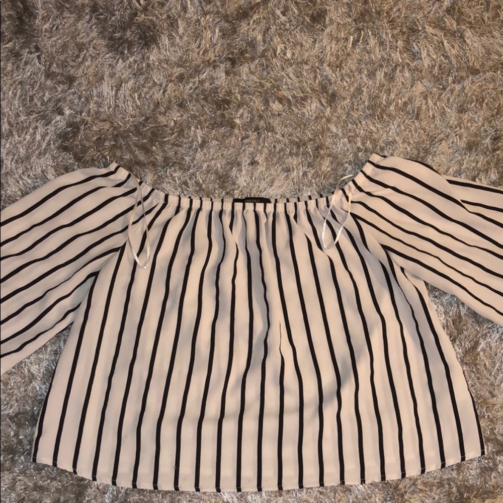 Black and white stripped off the shoulder shirt